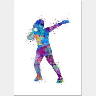 Girl Shot Put Throwing Watercolor Silhouette Posters and Art